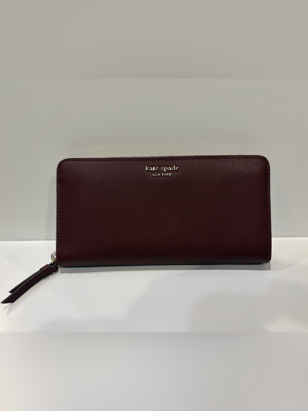Kate Spade Burgundy Saffiano Leather Large Zipper Wallet